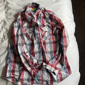 Eddie Bauer button down plaid rip stop shirt